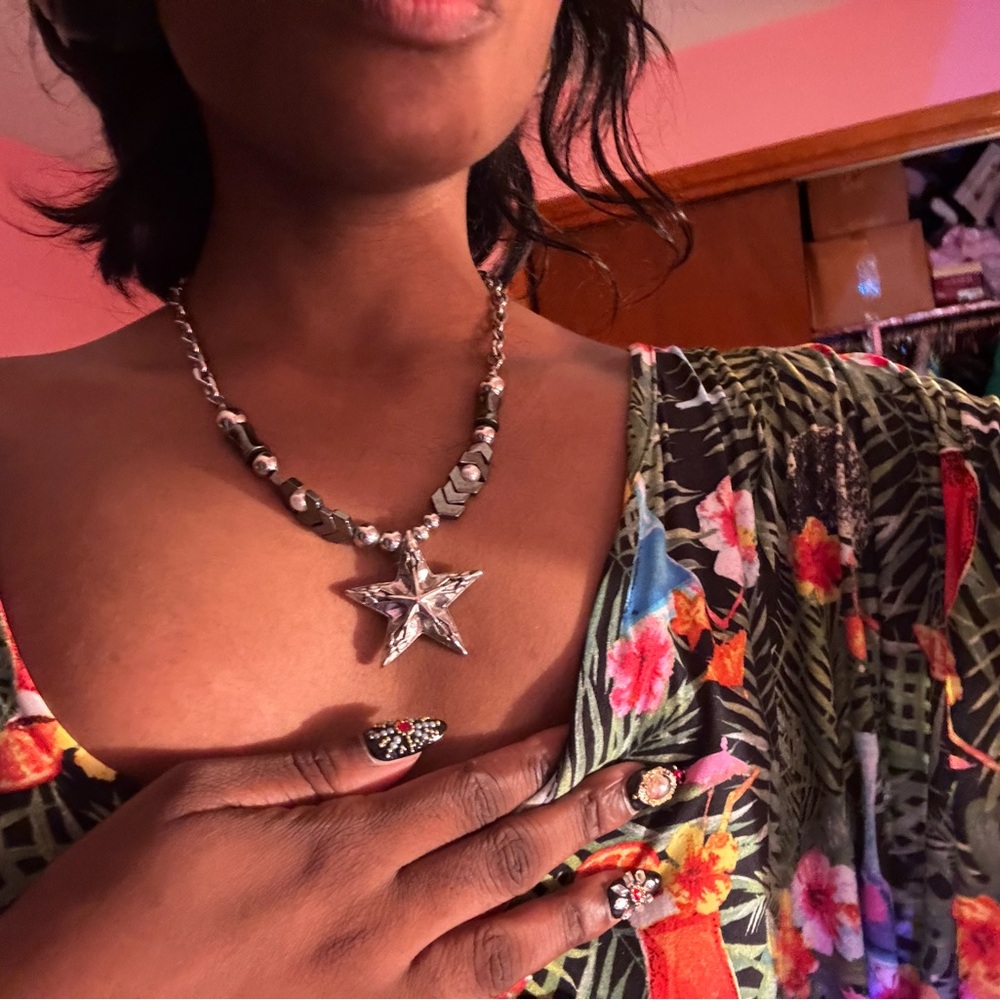 Silver Star Necklace with Beaded Accents